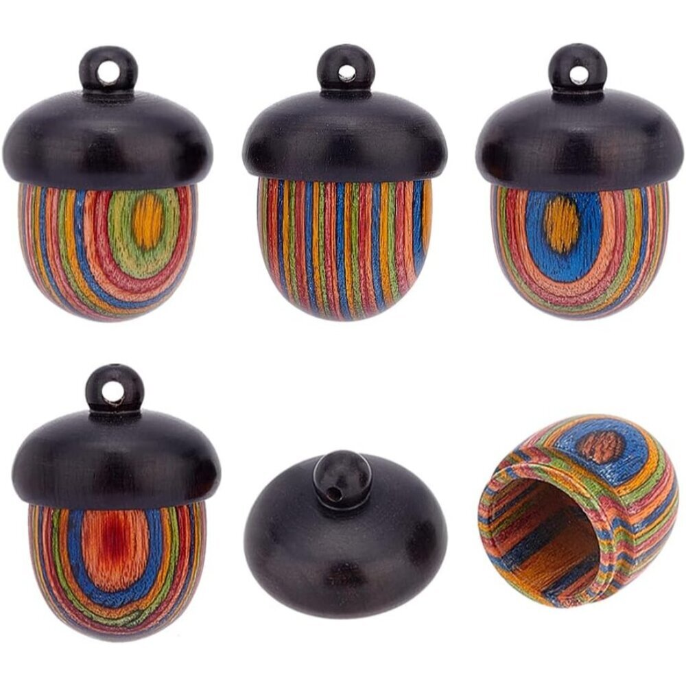 5Pcs Miniature Rainbow Wood Nut Acorn Pendant Mini Cremation Urns for Ashes Box